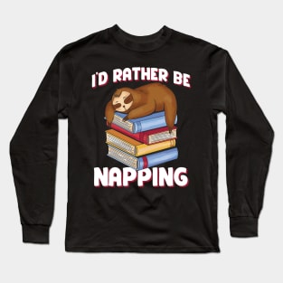 Funny back to school book lover sloth gift Long Sleeve T-Shirt